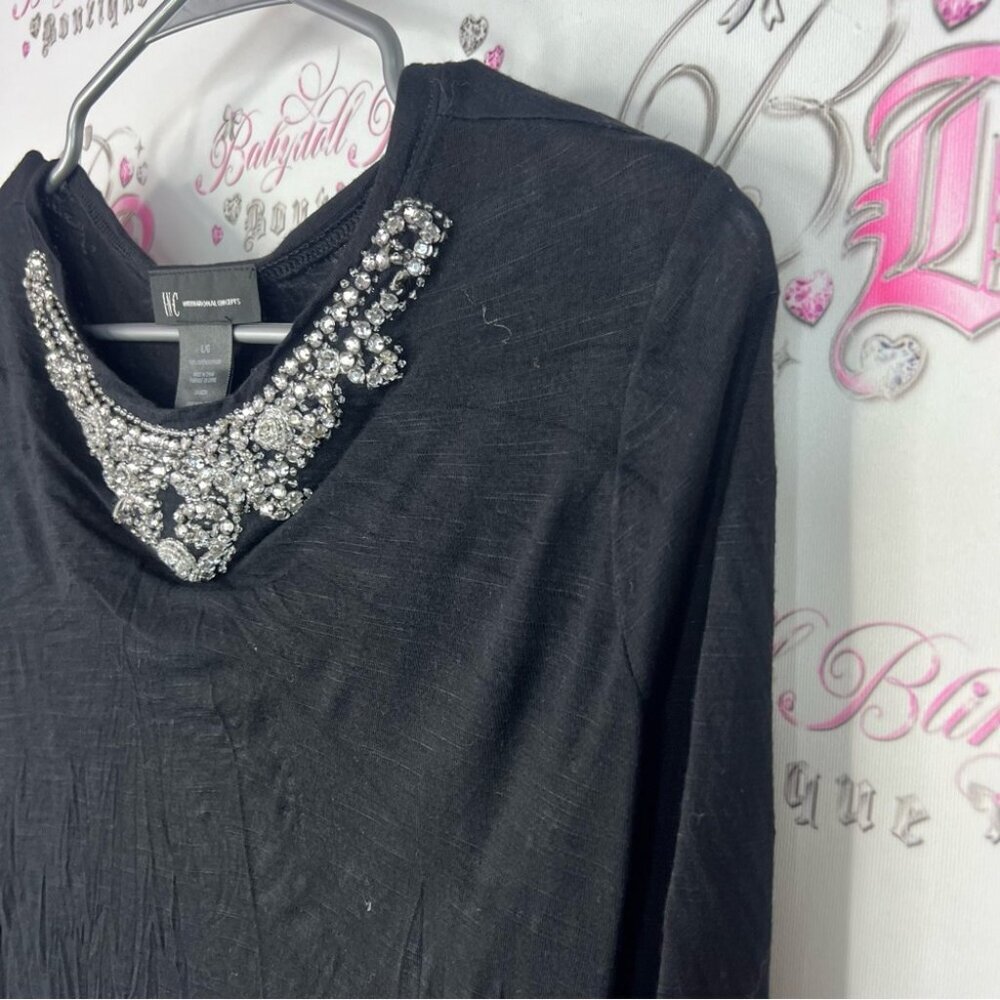 INC International Concepts long sleeve jewels diamonds Black Embellished Blouse - Picture 5 of 7